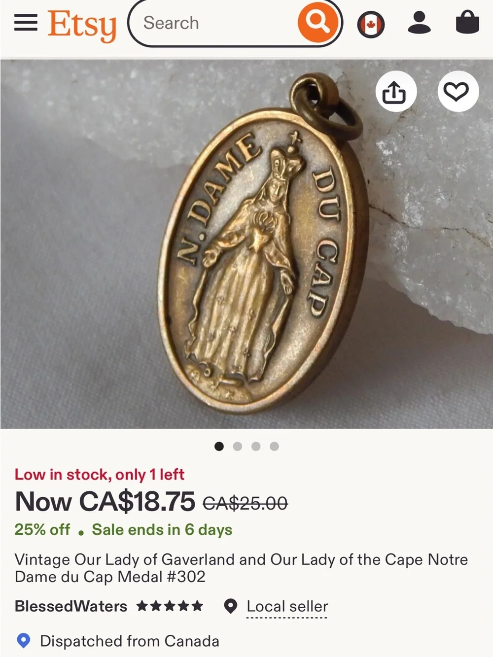 Gold Religious Medal Pendant only